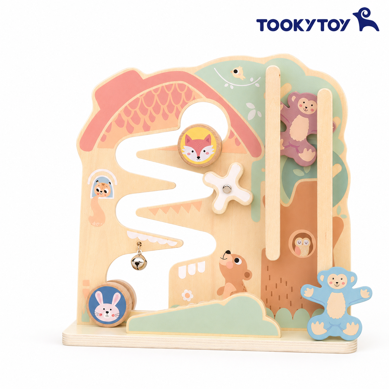 Tooky Toy 2 në 1, pistë edukative me topa prej druri, pamje e përmirësuar